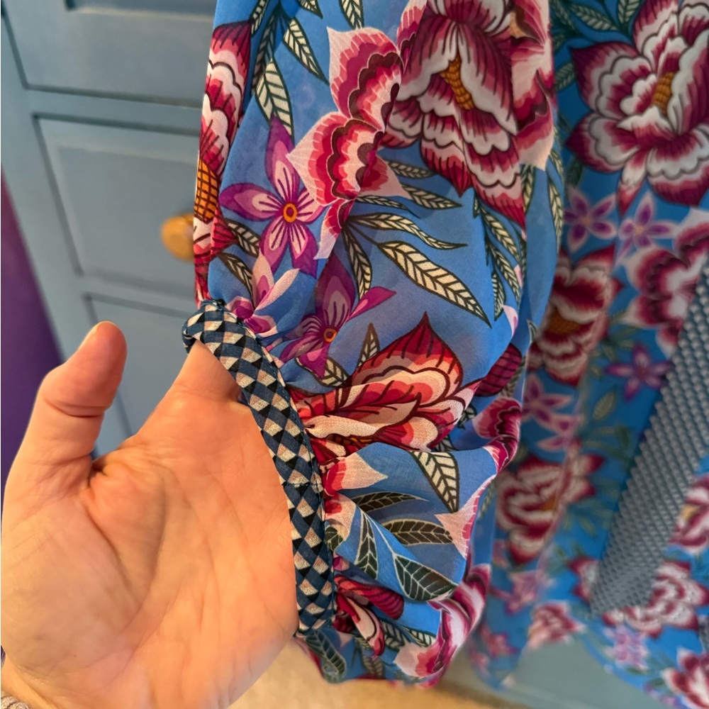 Floral Blue Dress with Belt - Picture 5 of 9
